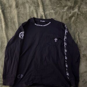 Chrome Hearts Black Long Sleeve Tee with White Cross Accents